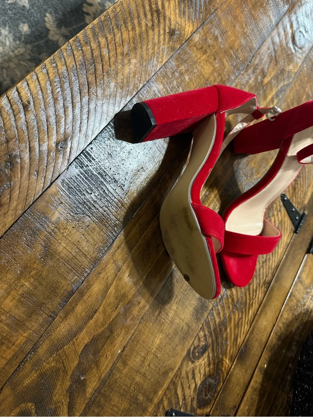 Red Velvet Ankle Strap Heels for Women